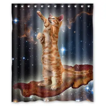

Funny Bacon Cat in Space Pattern Bathroom Polyester Waterproof Shower Curtain