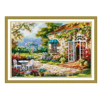 

Joy Sunday Embroidery Landscape Needlework Sets For Full Kits White Canvas DIY Cross Stitch City Home Decor Gift 14CT