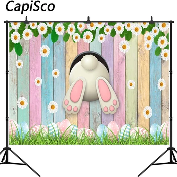 

Capisco Easter background rabbit egg wood wall spring grass flower bunny happy party backdrops photography studio photophone