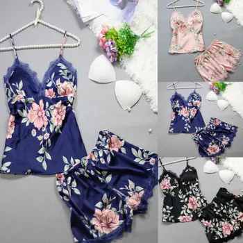 

Black Blue Pink Sexy Nightwear Lace Sleepwear Floral Lingerie V-Neck Babydoll Sleeveless Underwear Women Pajamas