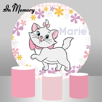 

InMemory Round Circle Marie Cat Backdrops For Baby Shower Newborn 1st Birthday Party Photography Backgrounds Custom Photocall