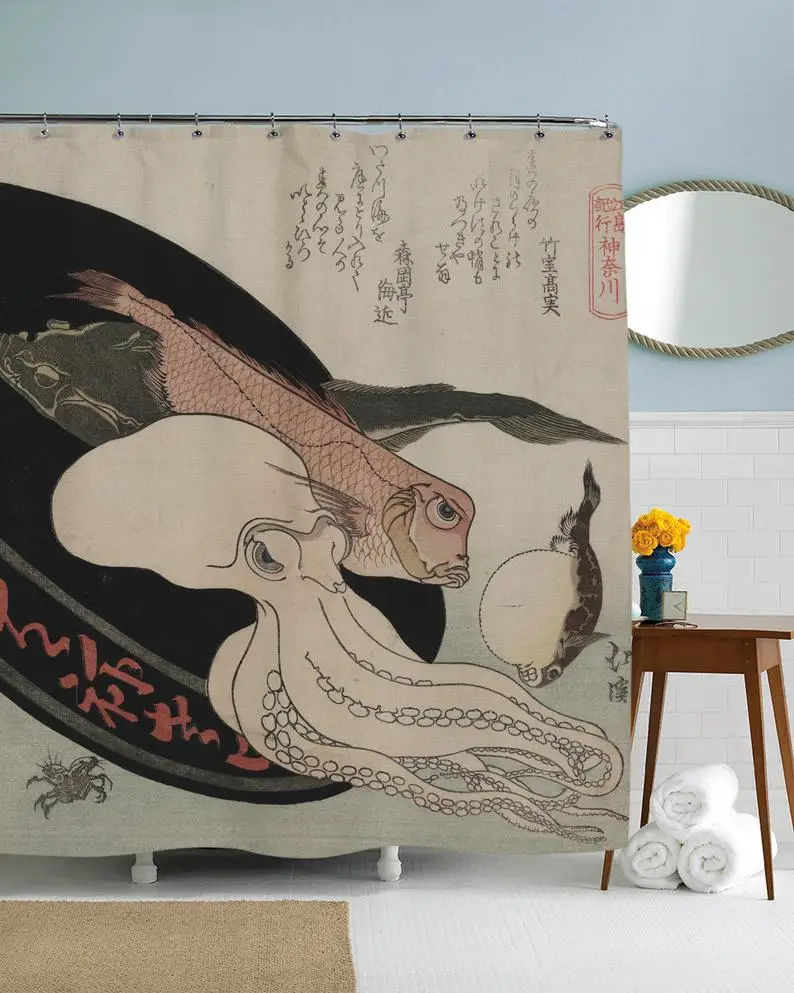 

Штора осьминог, море Creatures, океаническое искусство, подводная тема, японский Декор