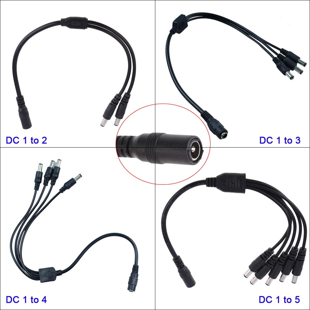 1pcs CCTV Security Camera 1 DC Female To 2/3/4/5 Male plug Power Cord