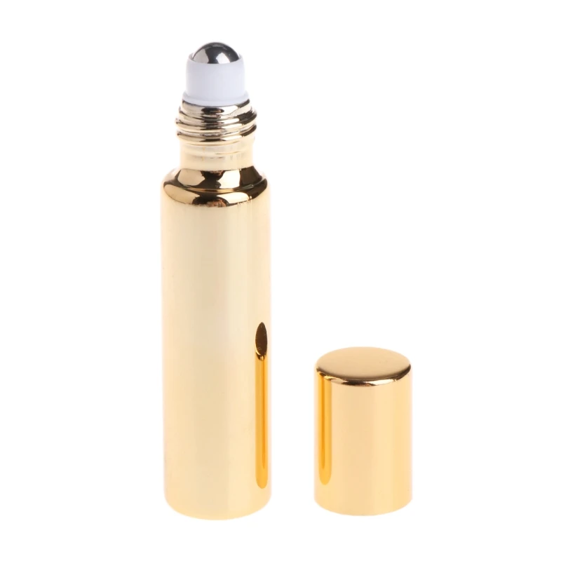5 мл/10 мл мини стеклянная бутылка пустые эфирные масла духи роликовый шар многоразового использования - Цвет: Gold 10ml