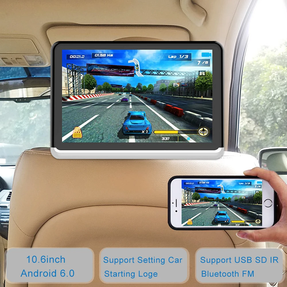 

10 inch Car Headrest DVD Monitor Player Android 6.0 HD 1080P Car Video Support WIFI/HDMI/USB/SD/Bluetooth/FM Transmitter