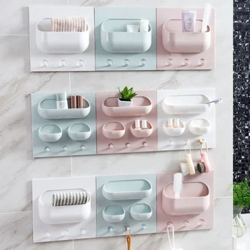 

Hot Plastic Kitchen Storage Rack organizer For Kitchenware No Trace Sticker kitchen accessories kitchen products