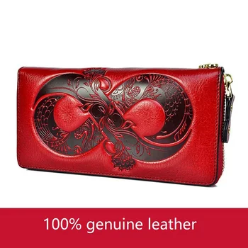 Genuine Leather Wallet Women 2022 New Women's Wallets Long Zipper Purse Large Ladies Clutch Bag for Cell Phone and Card Holder 1