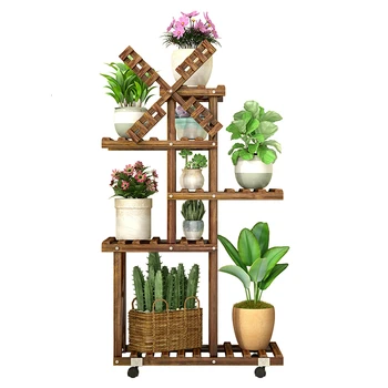 

Multi-storey Room Built-in Rack Balcony Iron Art A Living Room Solid Wood Landing Type Botany Flowerpot Frame