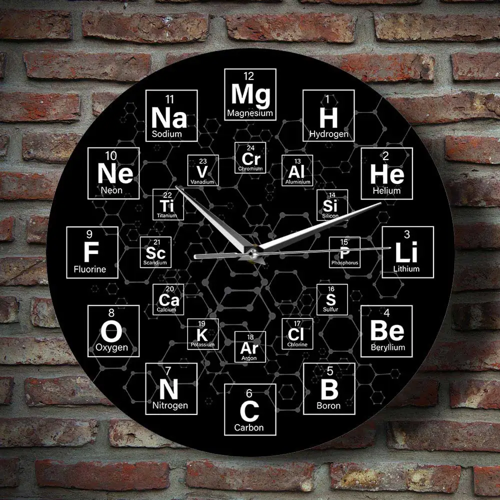 Периодической таблицы элементов химические символы настенные часы науки настенный художественный декор, классная комната, для стен часы химии учителя подарок