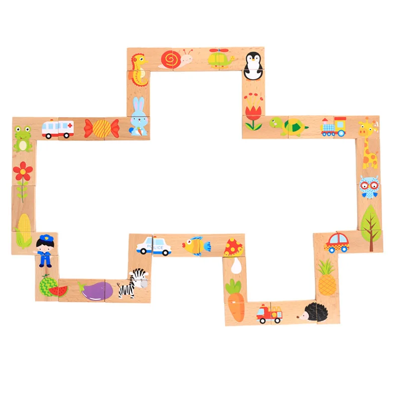 

Wooden Educational Toys Fruit Animal Traffic Cognitive Domino Building Blocks Jigsaw Puzzle Early Education Matching Solitaire T