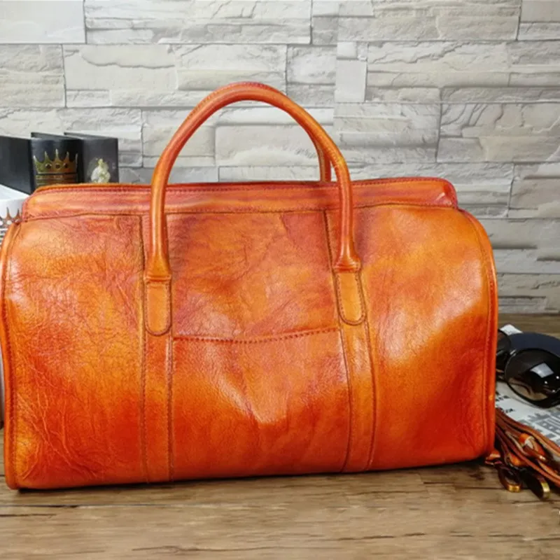 Женская сумка из натуральной кожи, Европейская и американская кожаная женская сумка, цветная стирающаяся, винтажная сумка, сумка через плечо, головной стиль - Цвет: Оранжевый