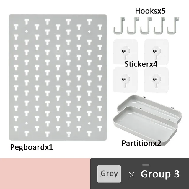 Grey-Group 3 Простой кухонный настенный стеллаж для хранения с крючком отверстие ПЛАСТИНА органайзер для хранения Гостиная Ванная комната Дырокол полка - Цвет: Grey-Group 3