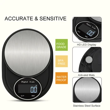 

Hot Digital Kitchen Scale 5kg 1g/0.1g Weighting Gram High Accuracy Tare for Baking Cooking Flour Spices Medicine Food Scale