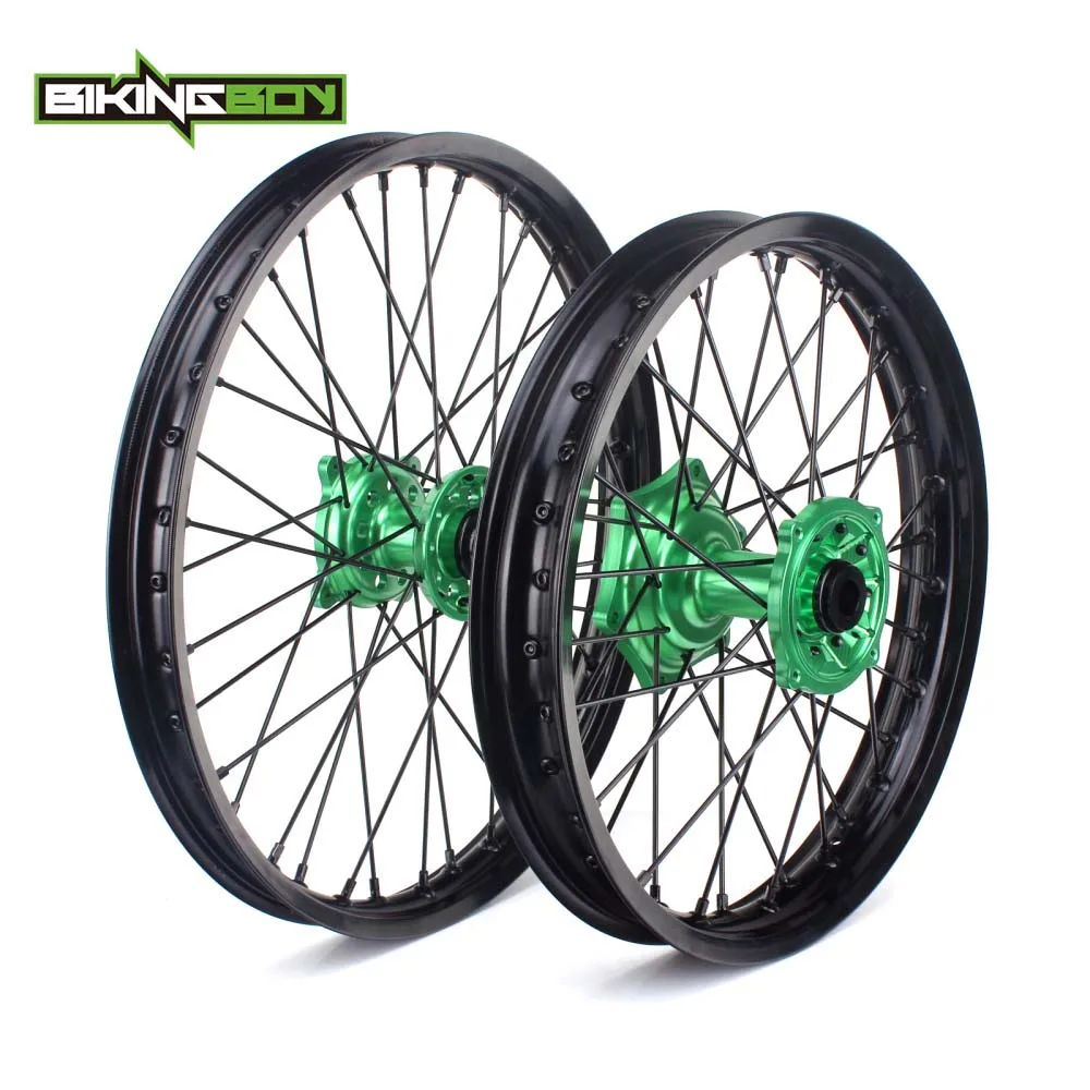 21 18 Green Black BIKINGBOY 2" 19" 1" передние задние колеса обода ступицы+ прокладки для Kawasaki KX 250 450 F 2006- KX125 KX250 2006-2013 - Цвет: 21 18 Green Black