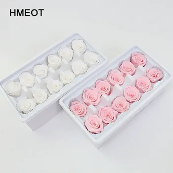 12 pz/lotto High-end Fiori Conservati Immortale Del Fiore della Rosa 3-4 CENTIMETRI di diametro madri regalo di giorno La Vita Eterna fiore Materiale del contenitore di regalo