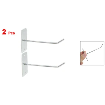 

New 2 Pcs Wall Board Hanger Metal Clothes Towels Display Hook Silver Tone