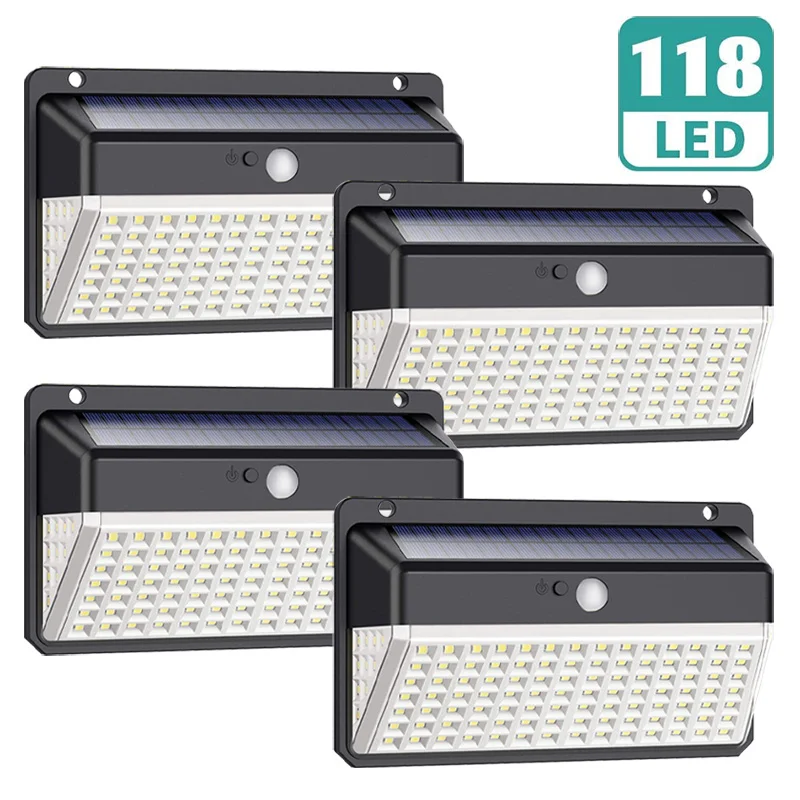 Солнечные огни 118 LED PIR датчик движения Панель солнечного света наружная садовая