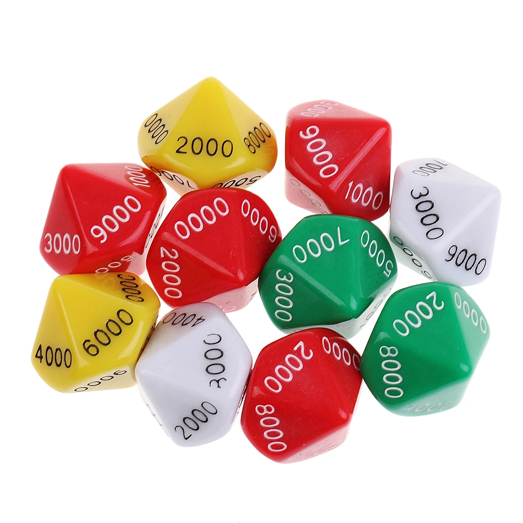 Set of 10 Pieces Acrylic 10-sided D10 Spot Dice for Casino Poker Dice Guessing Games Dungeons D&D Role Playing Game Toys DIY