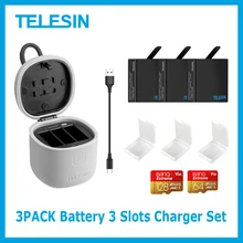 TELESIN 3PACK Battery 3 Slots Charger Set TF Card Reader Storage Charging Box for Gopro 8 Hero 8 7 Black Hero 6 Hero 5