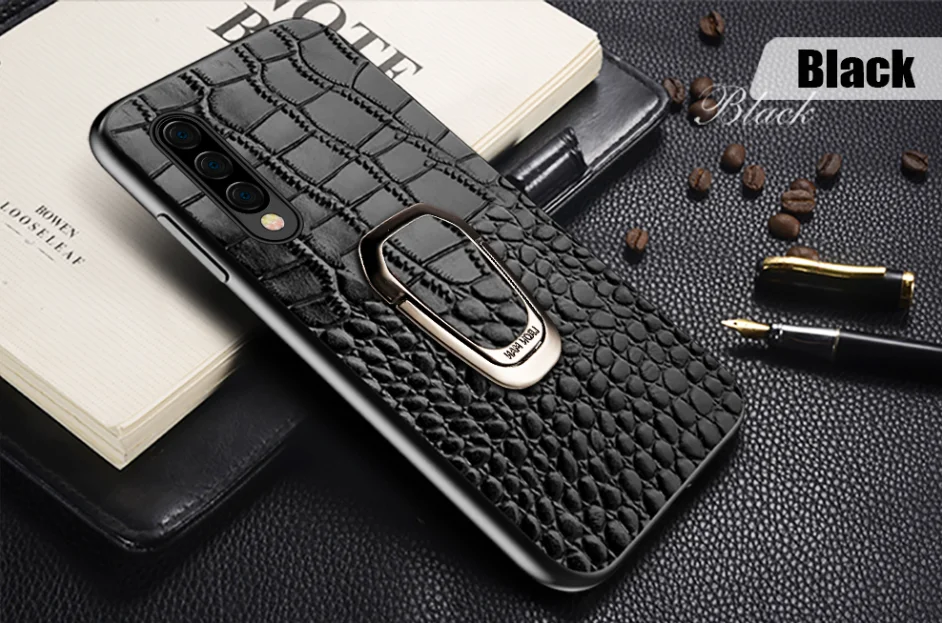 Черный De Luxo Textura de Crocodilo Case Telefone móvel Para For samsung galaxy A50 A70 A40 A20 Note 8 9 10 S8 S9 S10 plus phone caser - Цвет: Черный