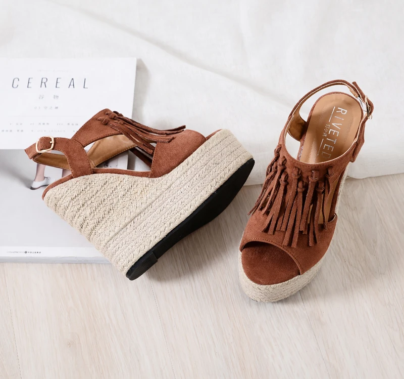 new ultra high heel wedge sandals waterproof platform muffin thick bottom Roman tassel women's sandals small size shoes 32