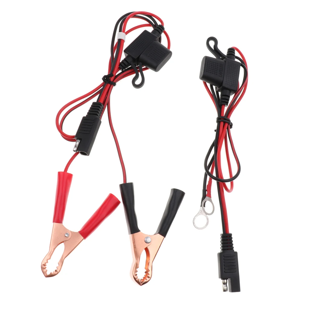 1 Pair Ring Terminal Alligator Clips Fused To SAE 2 Pin Connectors