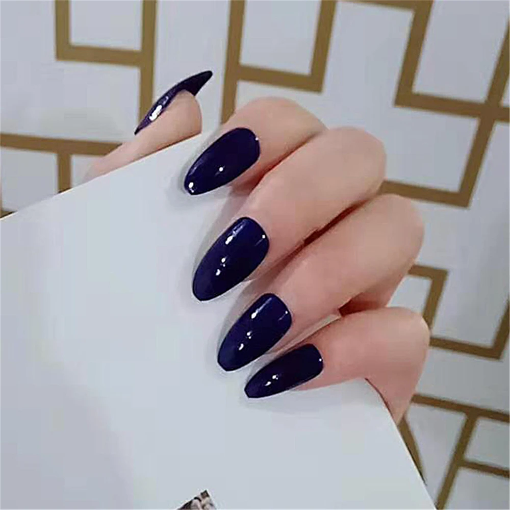 24 pcs Medium and Long Style Pointed Fake Nails Detachable Artificial Solid Color Nails Hot Sale 4