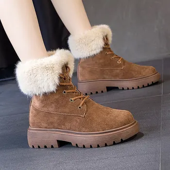 

SunNY Everest 2020 New Winter Women'S Cotton Furry Shoes Lapel Thickened Warm Boots Black And Brown Size 35-39