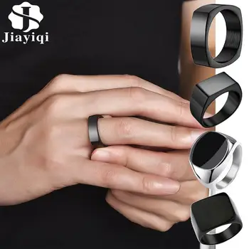 

Stainless Steel Men Ring Hot Sale Geometric Square Smooth Simple Wedding Couples Rings European Popular Punk Rock Jewelry Gift