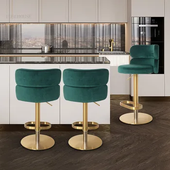 Nordic Fashion Bar Chair Light Luxury Furniture Bar Lifting Rotating Chair Home Backrest Soft Cushion Hotel Reception Bar Chairs 2