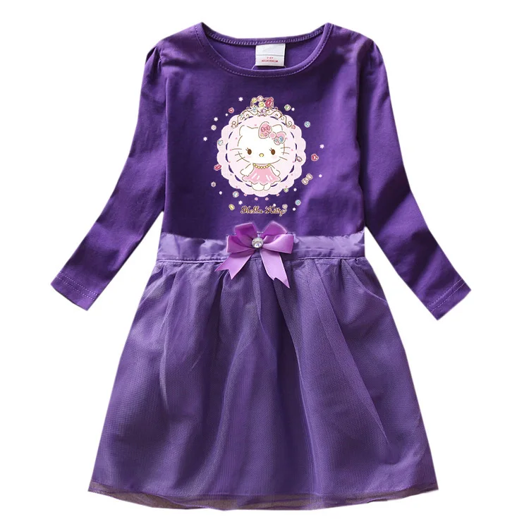thumbnail image 1 of Ropa para niños de Hello Kitty, nuevo vestido de algodón de dibujos animados, falda de hilo de red con lazo a la moda de otoño para niñas, Falda plisada dulce para bebé, 1 of 5