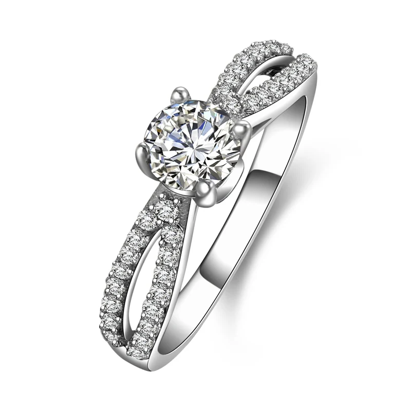14K White Gold AINUOSHI Трендовое кольцо с бантиком 14 K, однотонное белое/желтое золото, с округлым вырезом, с бриллиантами Sona, Женское Обручальное Кольцо - Цвет камня: 14K White Gold