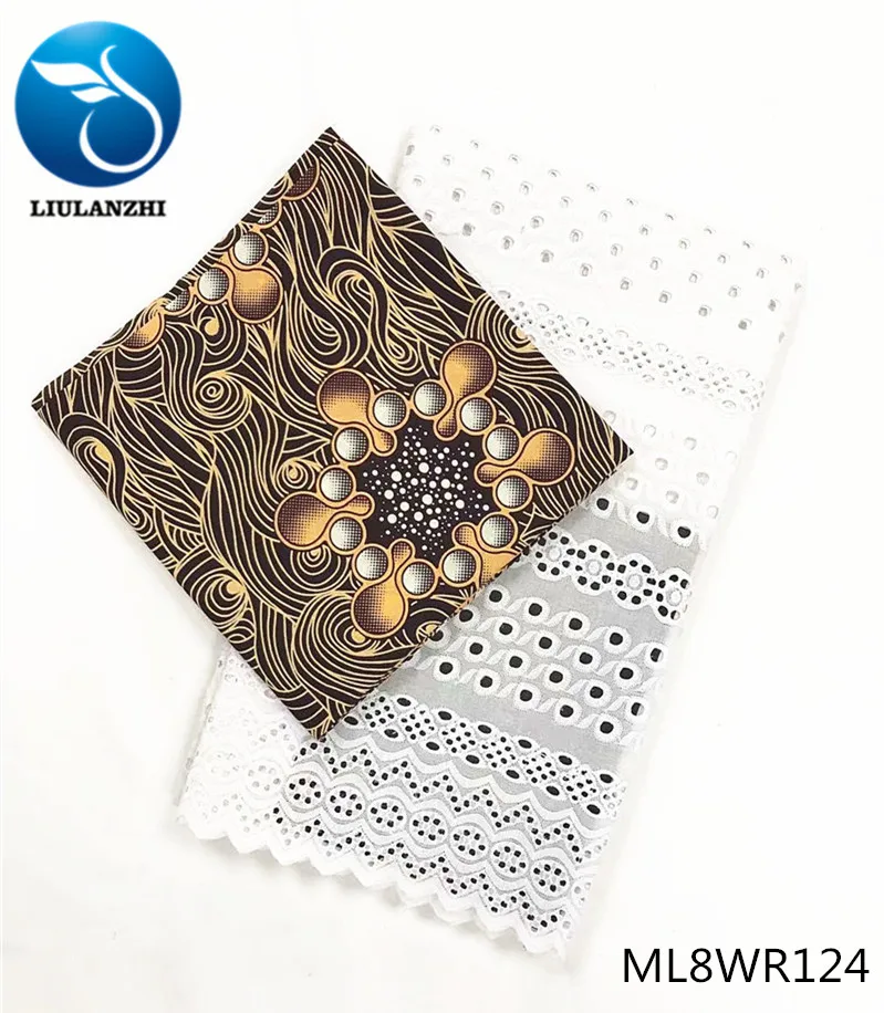 LIULANZHI Африканская Хлопковая ткань белая хлопковая вуаль кружево+ настоящая вощеная ткань Анкара цена 2,5+ 3 ярдов ML8WR123-ML8WR135
