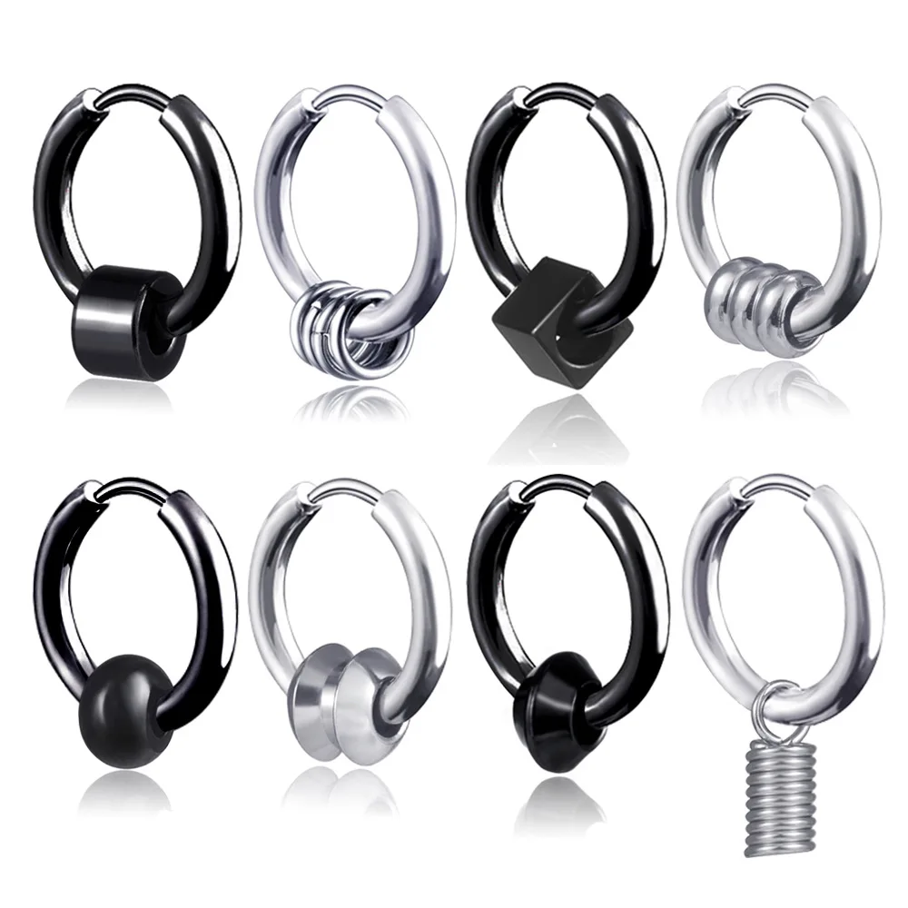 

1 Pair Punk Stainless Geometric Ring Stud Earrings For Men & Women Anti Allergic Steel Body Piercing Earring Pop Hip Hop Jewelry