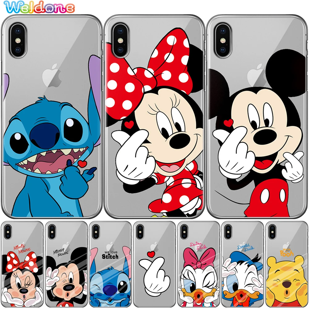 

Cute Mickey Minnie Stitch Winnie Phone Case cover For iPhone XS Max XR X 7 6s 8 Plus 5S case cover etui