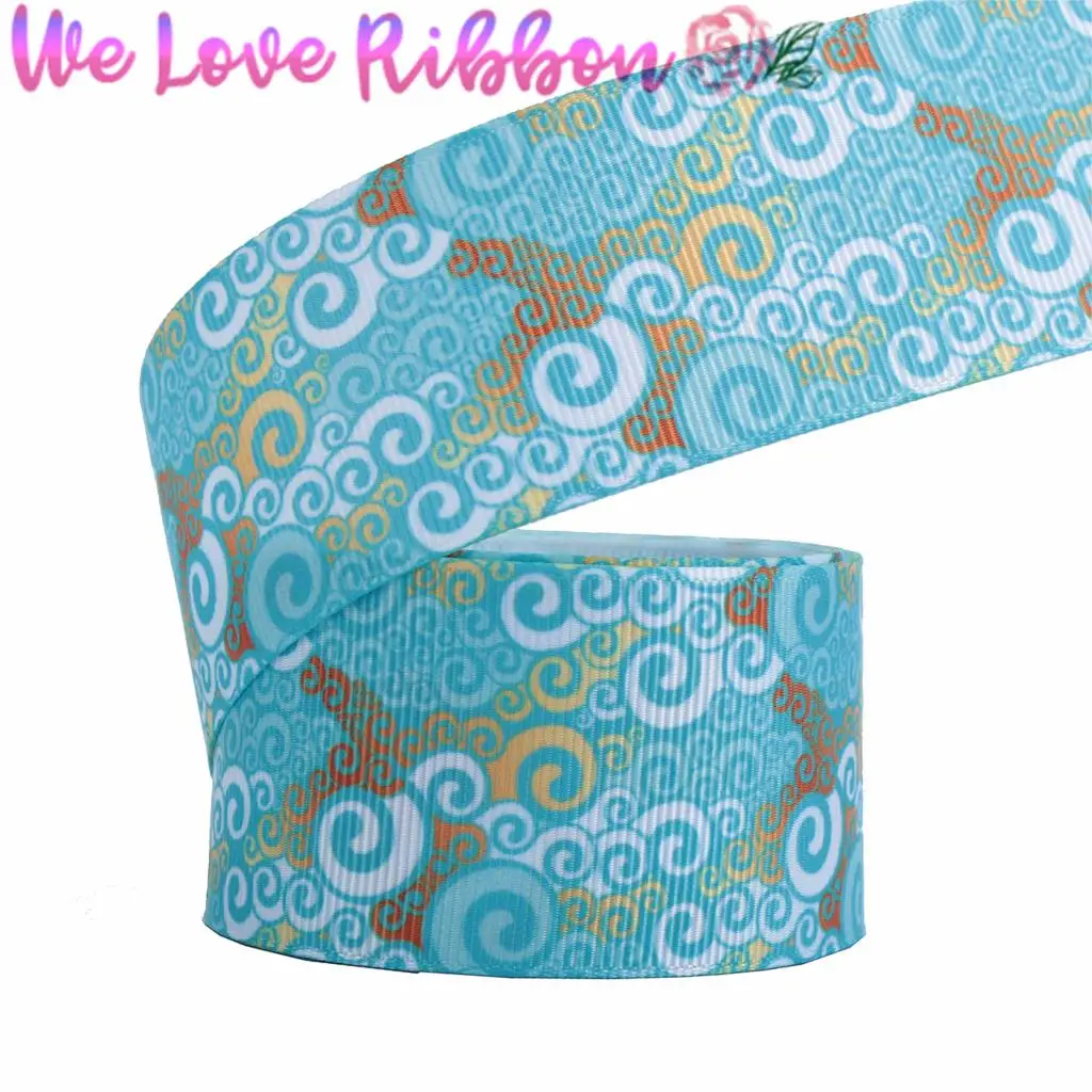 16 мм-75 мм Swirl узор джинсовый как напечатанный Grosgrain/Foe ленты Мультфильм Облако DIY Волосы Bowknots 50 ярдов/рулон