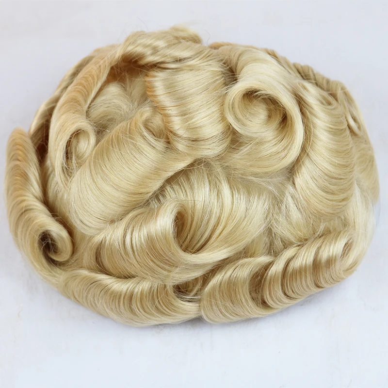 Full Poly Mens Toupee All Skin Hairpieces Blonde Thin Skin Human Hair Systems Hair Replacements All PU Wigs for Men 8x10 Inches