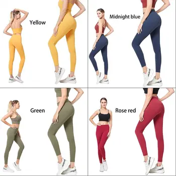 

Womens Naked Feeling High Waist Yoga Leggings Solid Color Matte Brushed Sport Pants Butt Lift Running Tights with Pocket