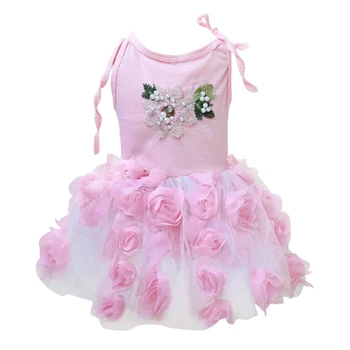 

Dog 3D Roses Design Princess Dress Clothes Small Dogs Spring Summer Pearl Dress Puppy Chihuahua Lace Sweety Tutu Skirt