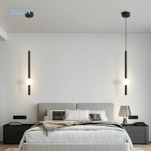 Lampadario da comodino pendente nero per camera da letto moderna