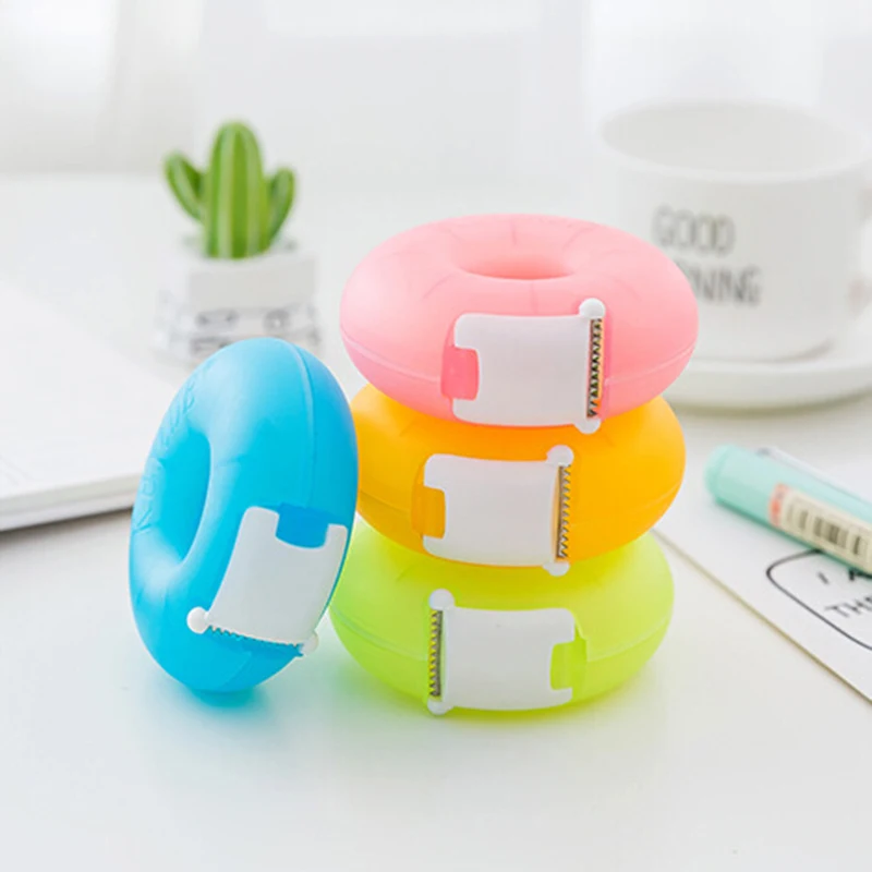 Invisible Tape Cutter Cartoon Tape Dispenser Korea Creative Portable Donut Tape Holder Stationery With Small Tape Inside