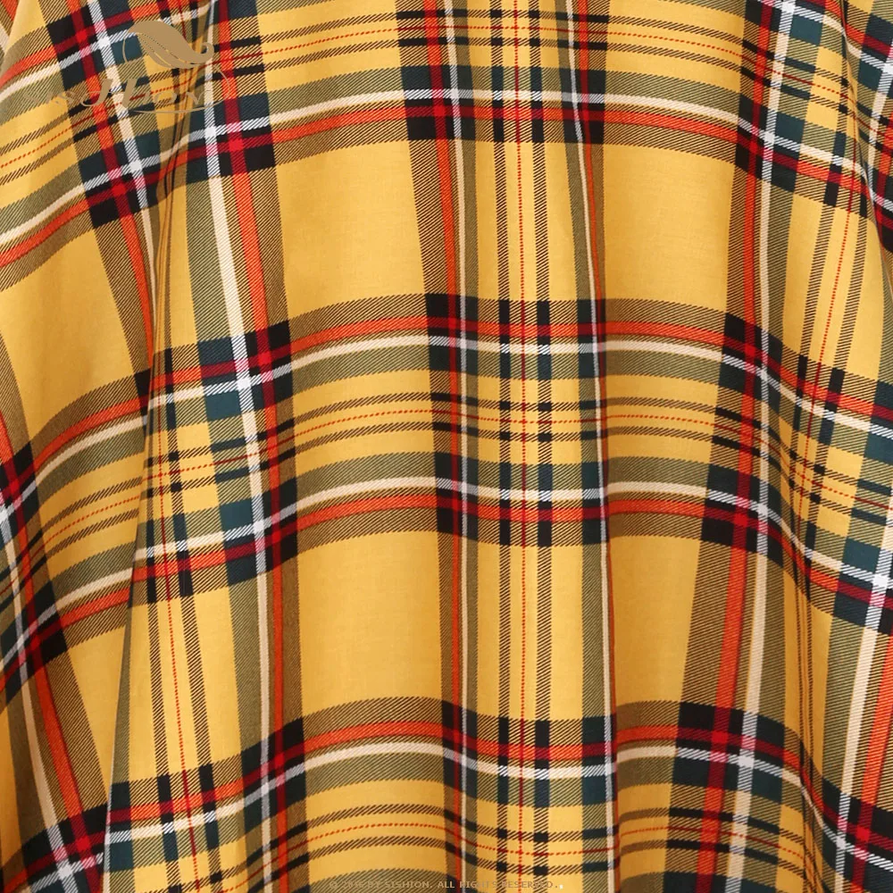 SISHION желтая красная клетчатая юбка миди с высокой талией jupe femme SS0006 размера плюс линия зимняя женская винтажная клетчатая юбка