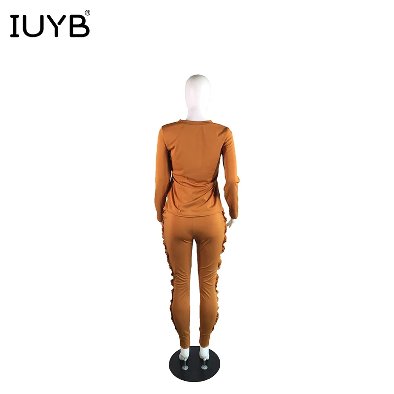 IUYB/весна,, повседневные женские комплекты из 2 предметов, 2 цвета, облегающие комплекты, женские длинные Комбинезоны с круглым вырезом и длинными рукавами MK1018