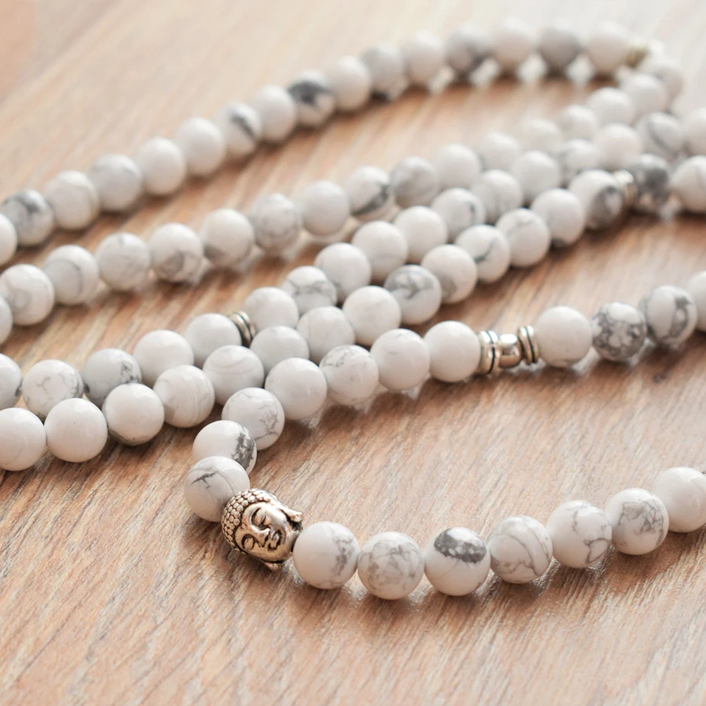 Белый Howlite Будда браслет дизайн натуральный камень 108 мала-Йога браслет, бижутерия на духовную тематику баланс браслет