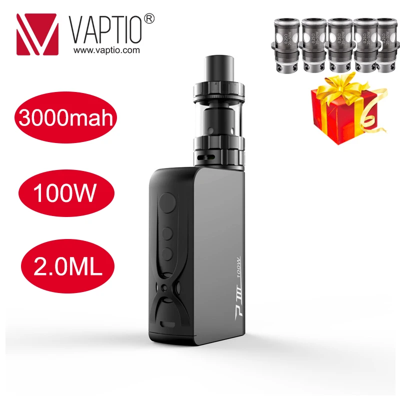 

Gift coils Vape kit 100w Vaptio P3 GEAR kit 3000mah built in battery 2.0ml e cigarette mod fit 510 Thread atomizer dropshipping