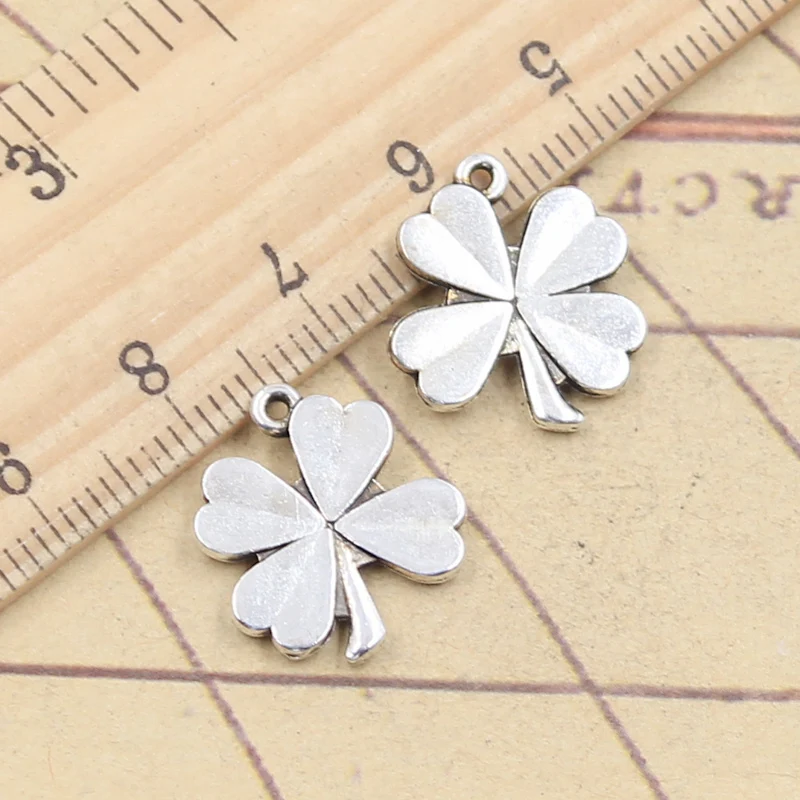 20pcs 매력 럭키 아일랜드어 네 잎 클로버 17x15mm 티벳 실버 컬러 펜던트 골동품 보석 만들기 DIY 수제 공예