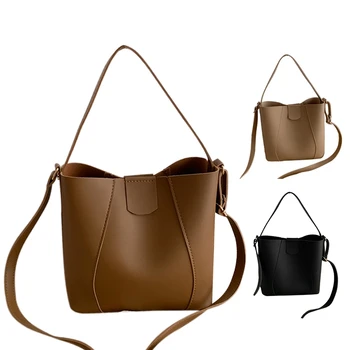 

Large Capacity Women's Shoulder Bag Fashion Simple PU Leather Bucket Bag Luxury Messenger Bag Leisure Bag