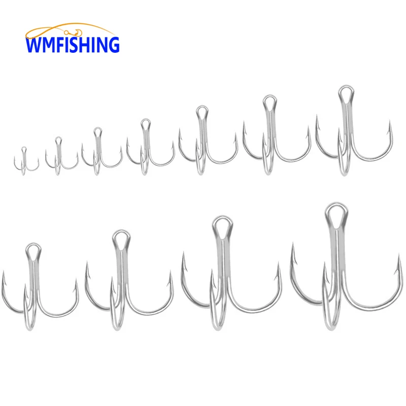 

50Pcs Treble Fishing Hook 16-1# 1/0 2/0 3/0 4/0 5/0# Fishhook White Nickel High Carbon Steel Treble Hook JIG Peche Pesca