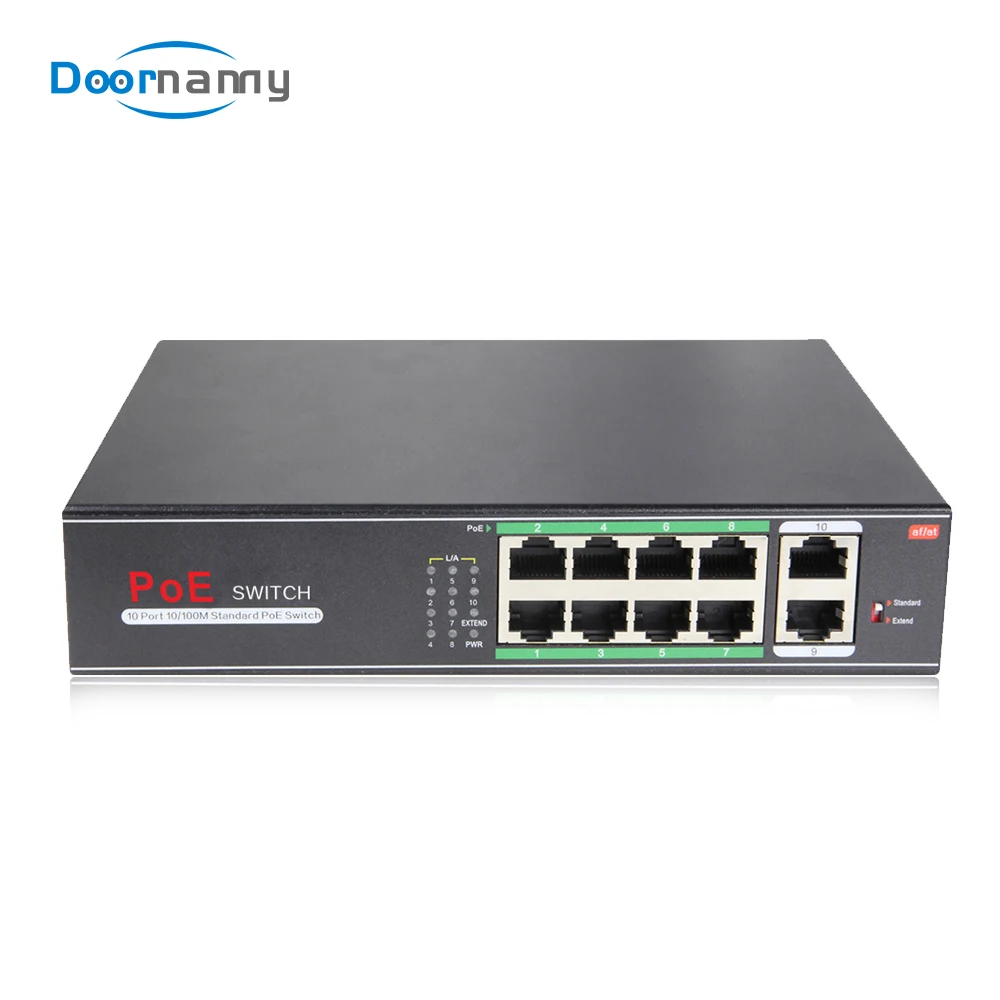 DOORNANNY 48V 10-port 10/100/M сетевой коммутатор POE Ethernet IEEE 802.3af/at подходит для ip-камеры/беспроводной AP/камеры видеонаблюдения 250m