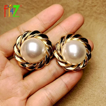 

F.J4Z Hot Chunky Stud Earrings Fashion Gold Color Alloy Twisted Circle Simulated Pearl Big Earrings Women Stars Jewelry Dropship